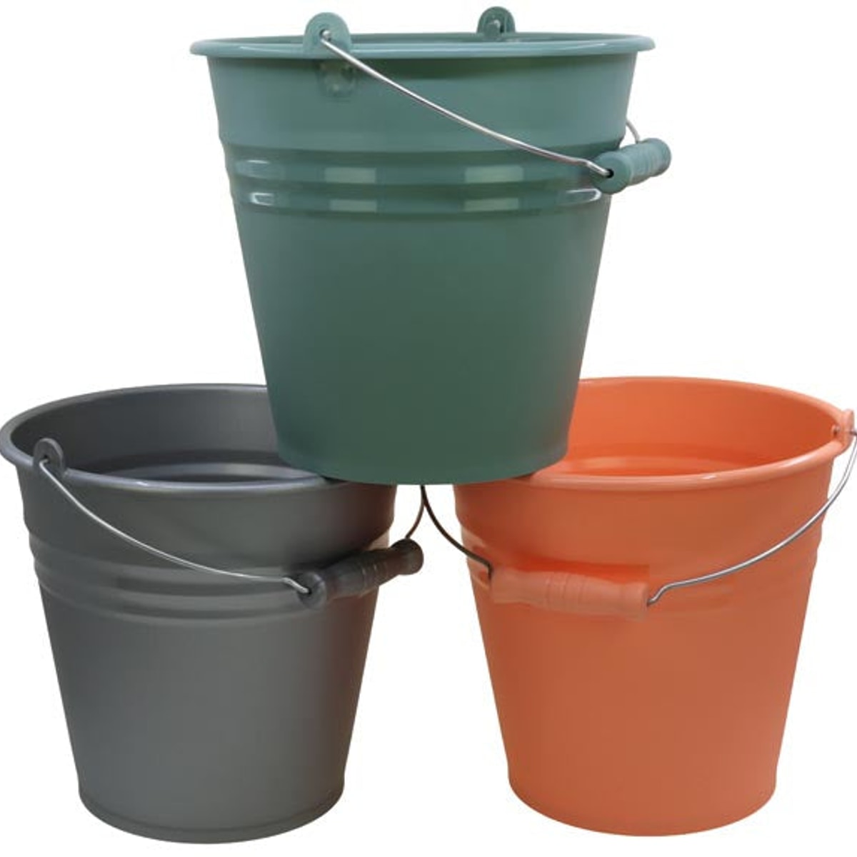 Seau de 7 litres aspect zinc avec poignée en métal et poignée en bois