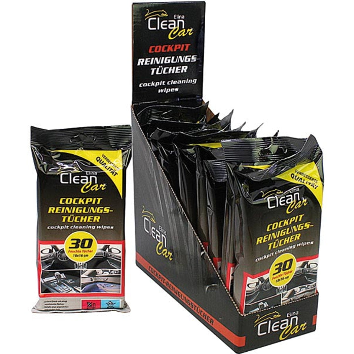 Lingettes humides pour voiture, paquet de 30, format habitacle, 18 x 16 cm