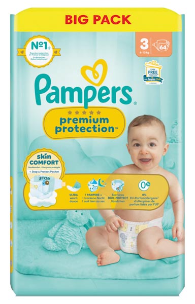 Pampers Protection Premium Taille 3 Midi 64 pièces