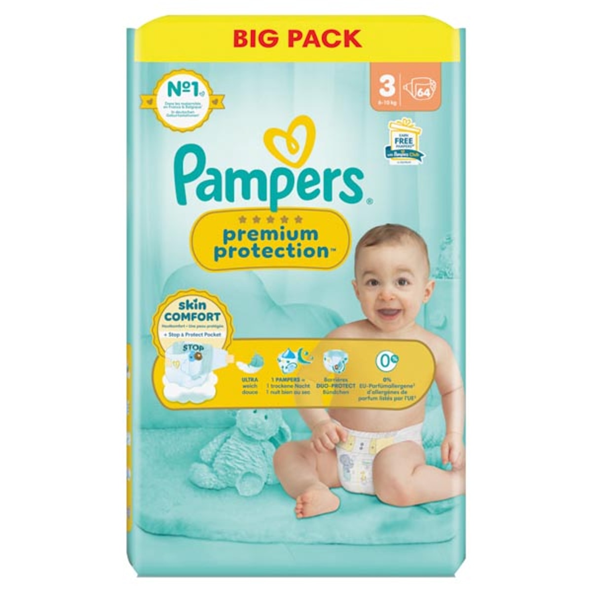 Pampers Protection Premium Taille 3 Midi 64 pièces