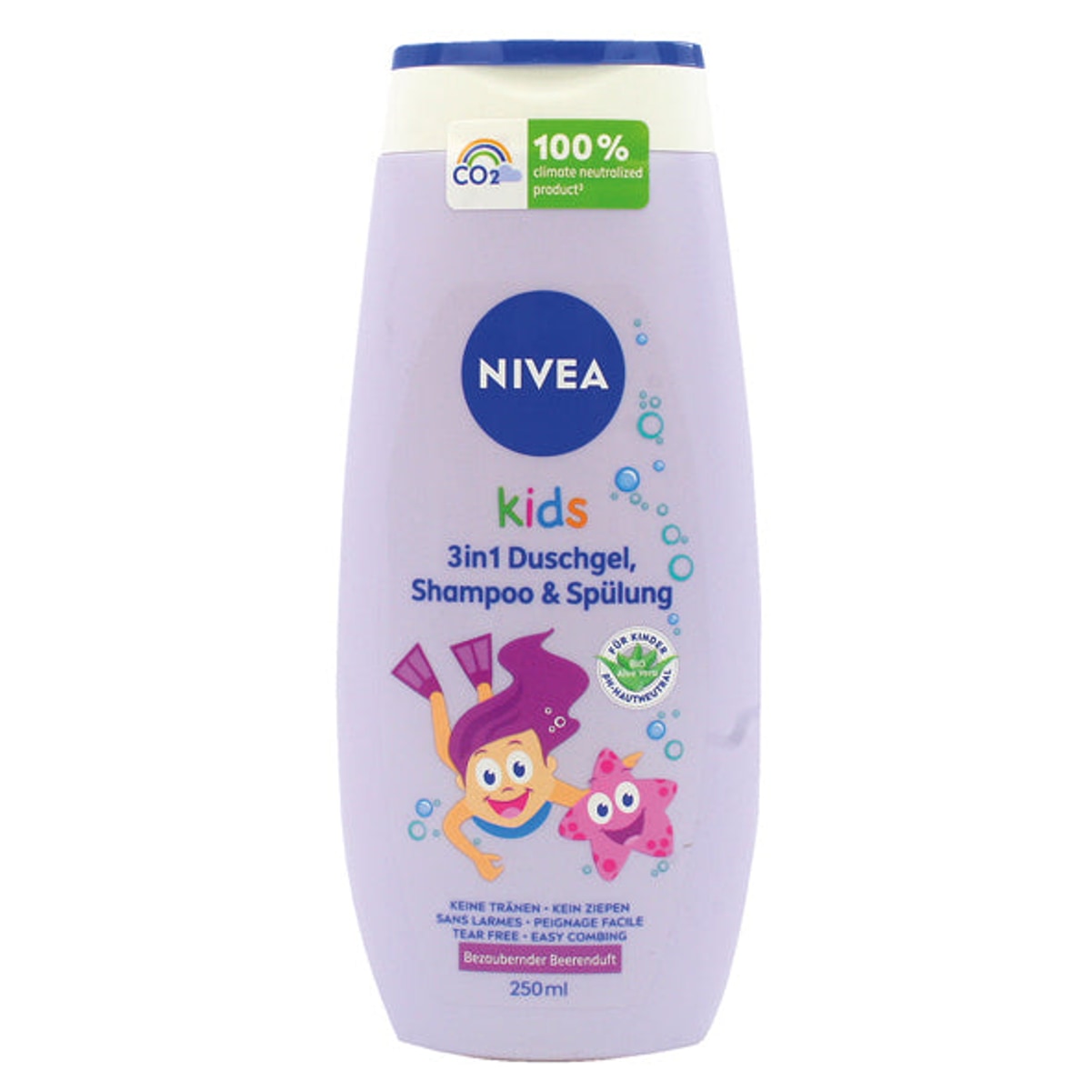 Gel douche, shampoing et après-shampoing 3 en 1 Nivea Kids 250 ml, parfum Baies