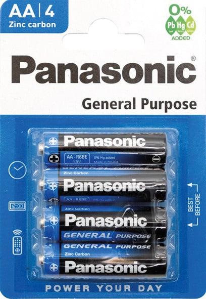 Piles PANASONIC R6 Mignon AA, lot de 4, sous blister