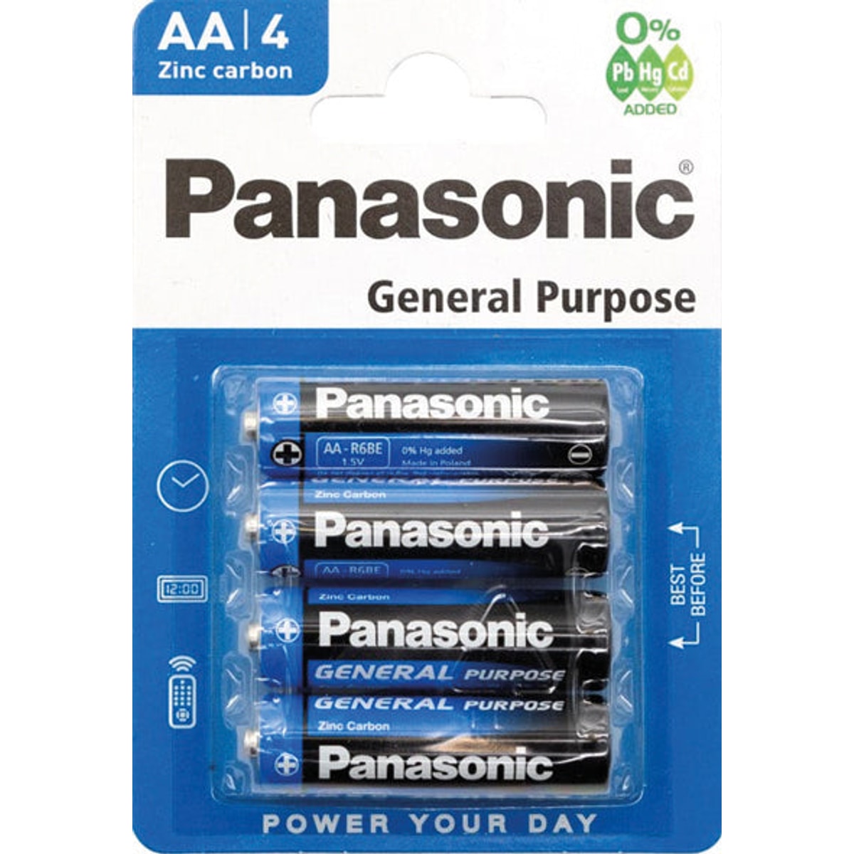 Piles PANASONIC R6 Mignon AA, lot de 4, sous blister