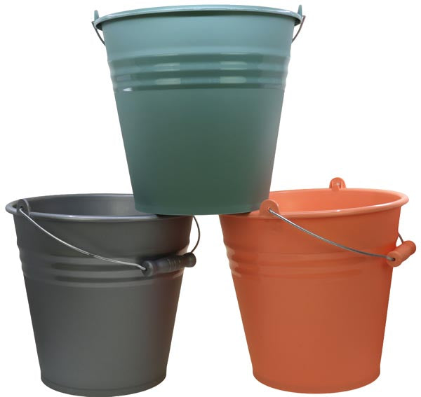 Seau de 10 litres aspect zinc avec poignée en métal et poignée en bois