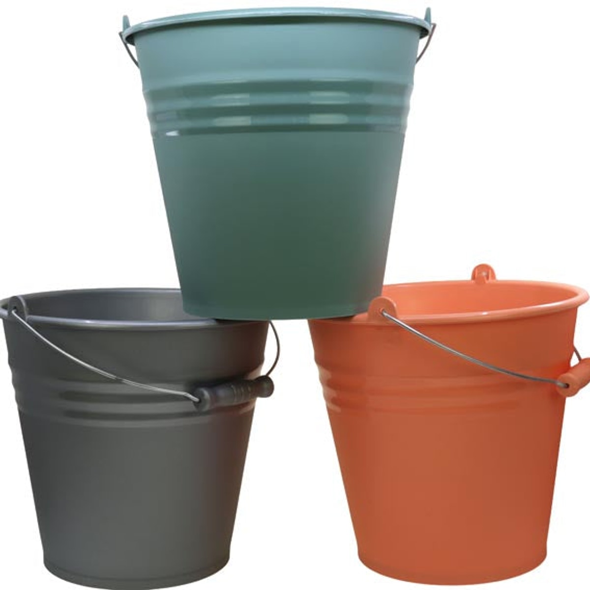 Seau de 10 litres aspect zinc avec poignée en métal et poignée en bois