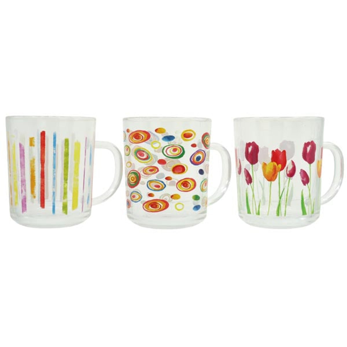 Mugs en verre XL, 200 ml, superbes motifs, 3 couleurs assorties