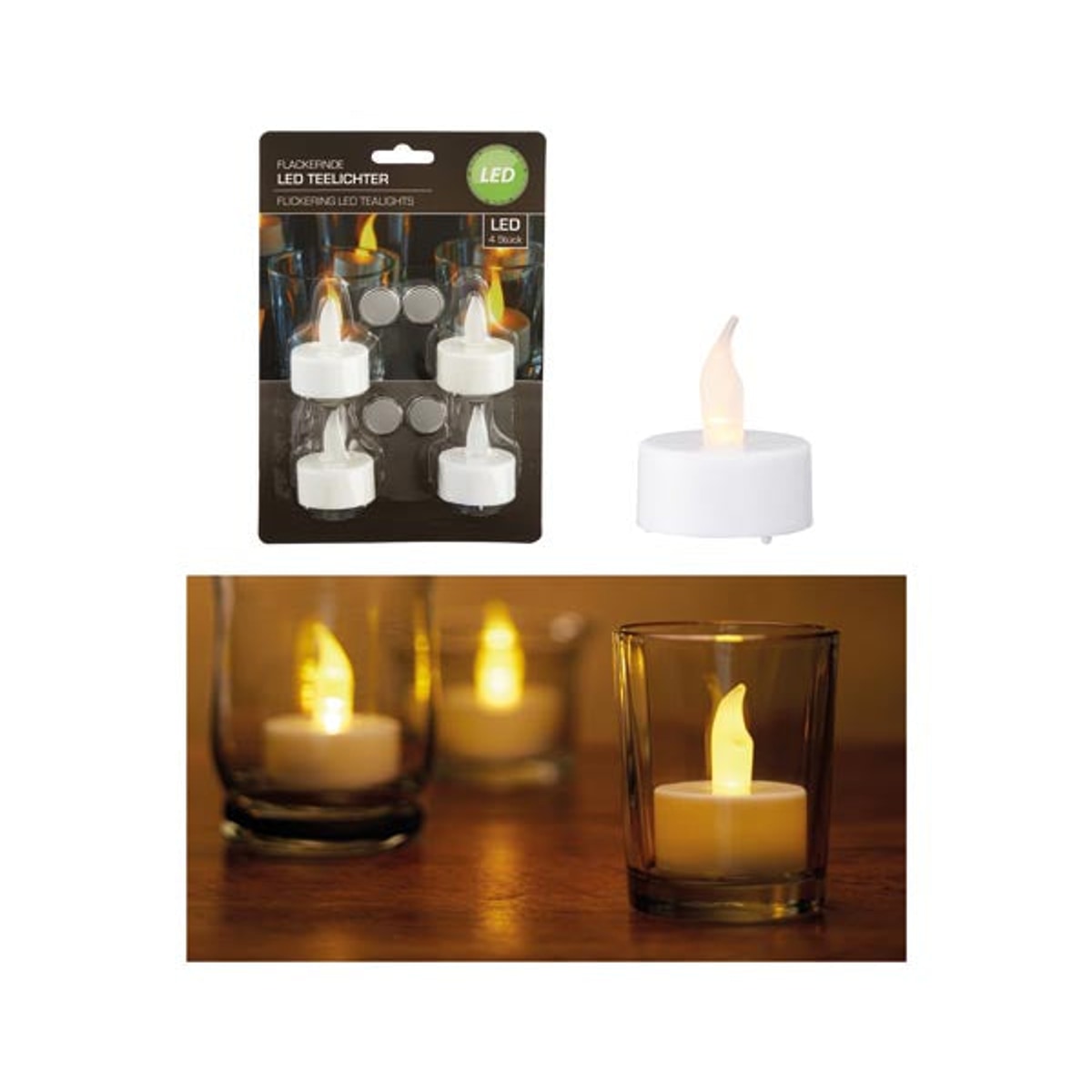 Bougies chauffe-plat LED, lot de 4, piles incluses, 4 x 4 cm