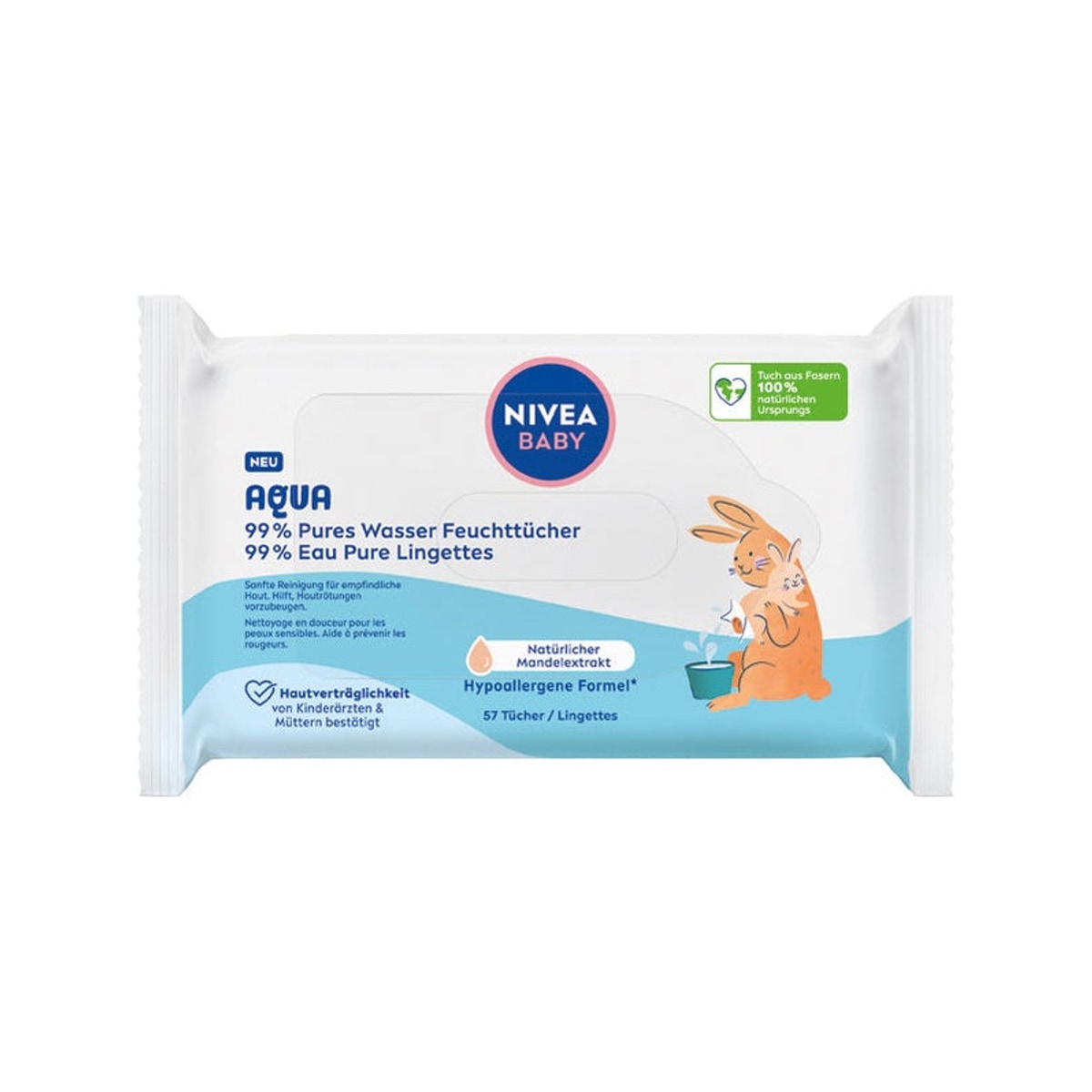 Lingettes pour bébé Nivea 99 % Aqua, 57 pièces