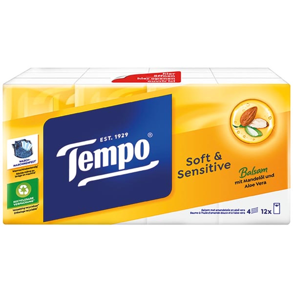 Mouchoirs Tempo 12x9 4 plis Huile d'amande + Aloe Vera