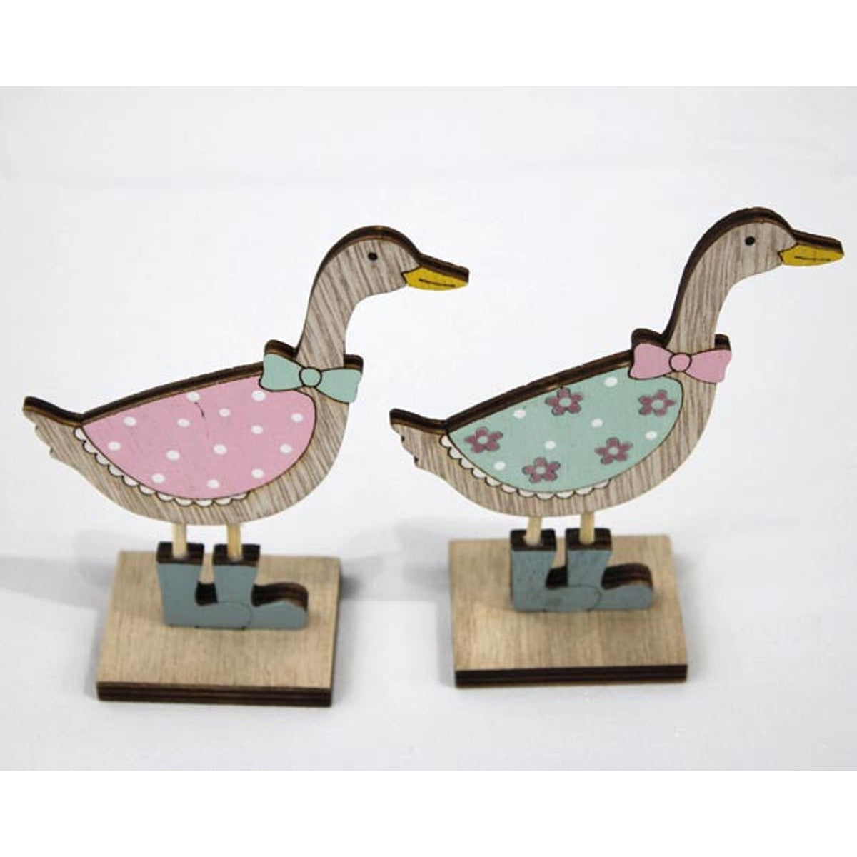 Canard en bois sur un large support en bois, 9,5 x 4 x 12 cm