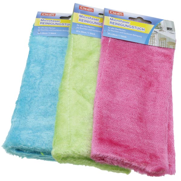 Chiffon de nettoyage en microfibre 20x20cm, 3 couleurs