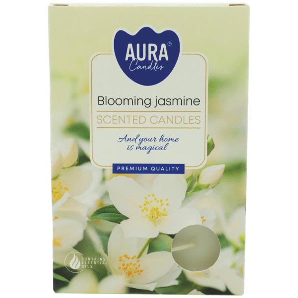 Bougies chauffe-plat parfumées au jasmin, 6 pièces dans une boîte pliante