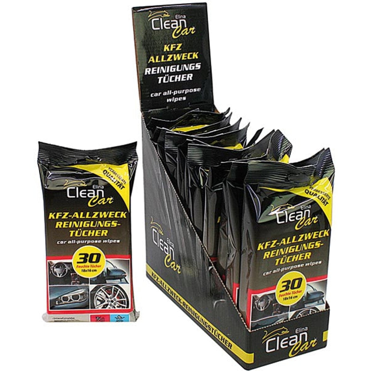 Lingettes humides pour voiture CLEAN multi-usages, paquet de 30, 18 x 16 cm