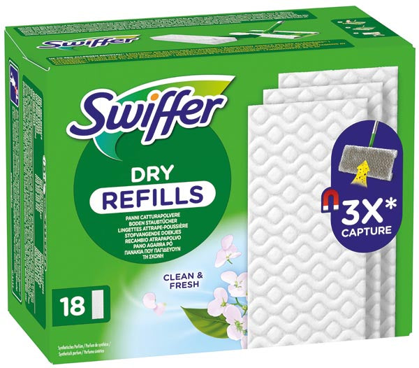 Recharges de lingettes Swiffer pour nettoyage à sec, paquet de 18