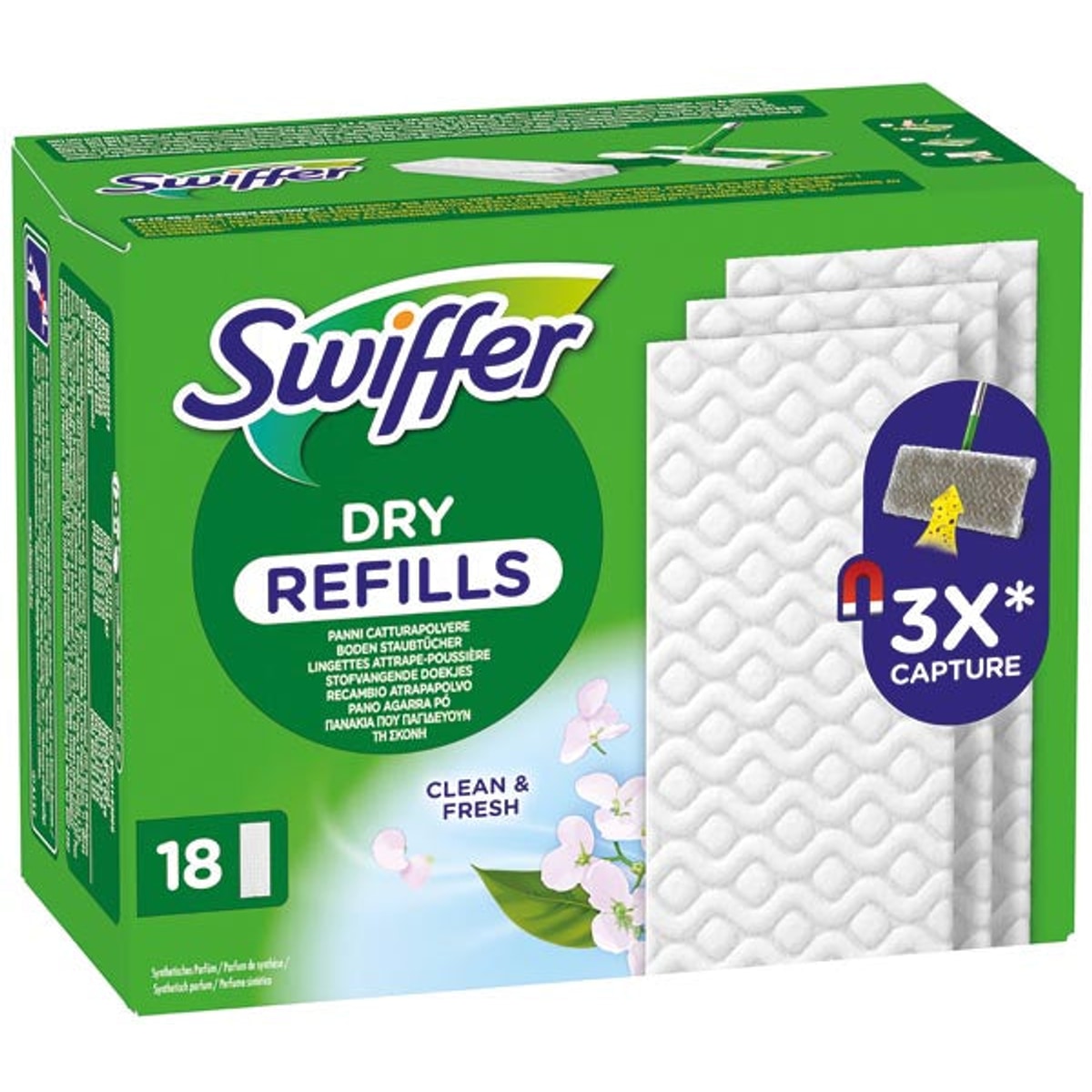 Recharges de lingettes Swiffer pour nettoyage à sec, paquet de 18