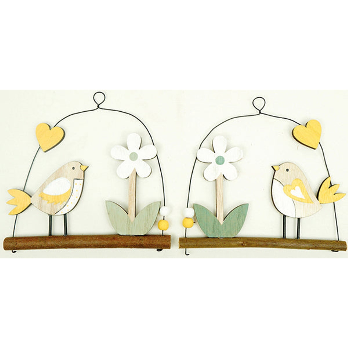 Oiseau avec une fleur sur un tronc d'arbre, XL 15 cm