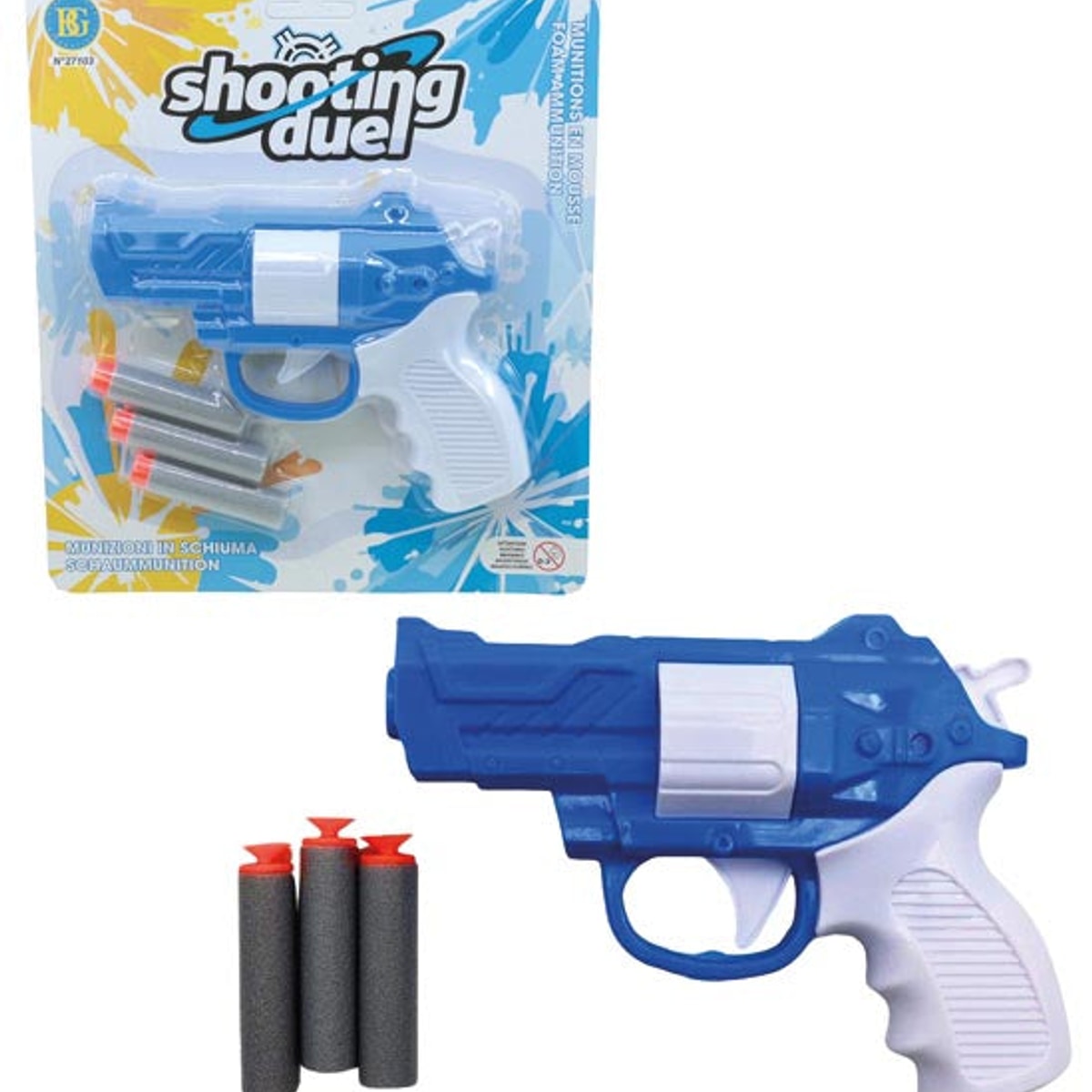 Pistolet à fléchettes souples 16 cm avec 3 fléchettes, sur carte blister XL,