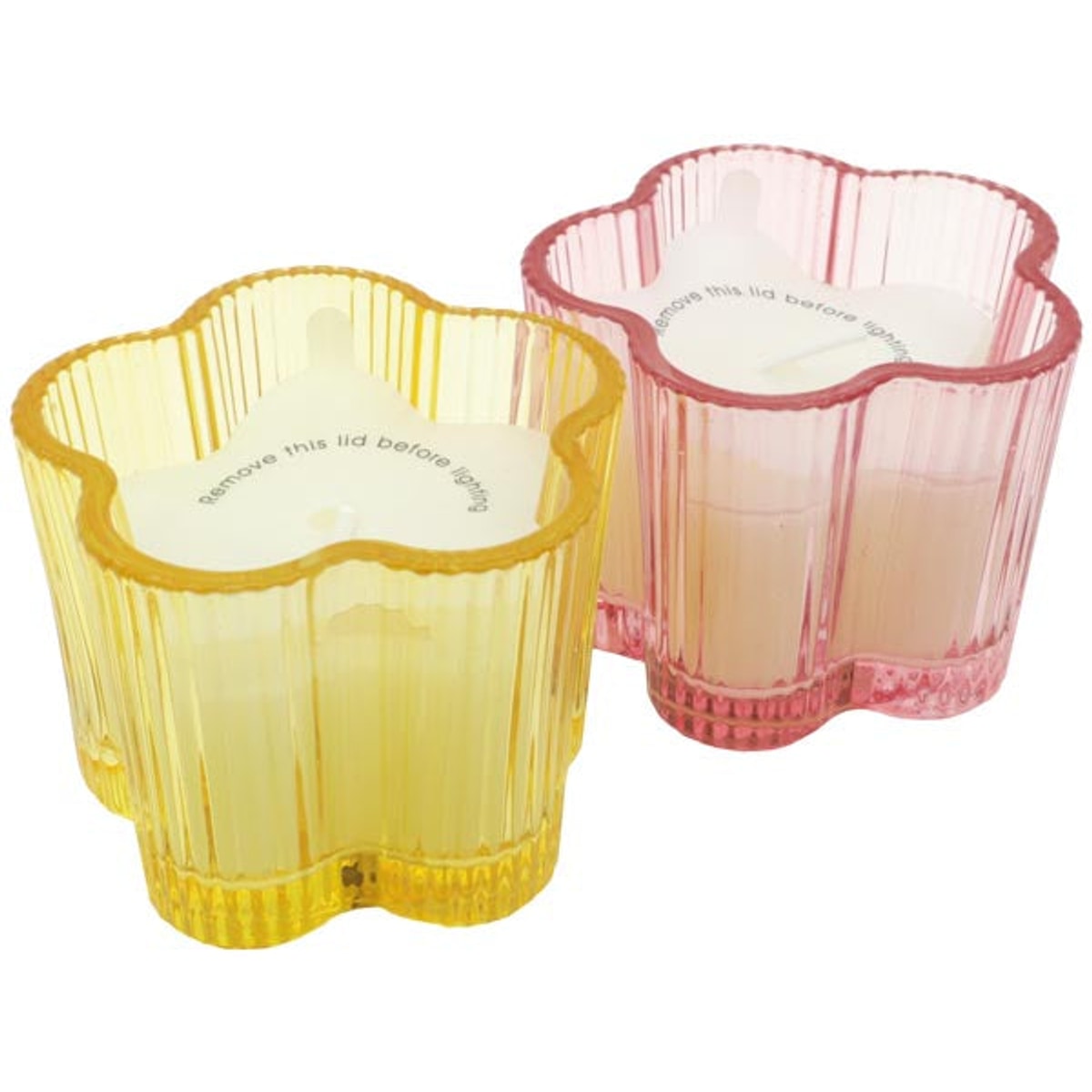 Bougie en verre en forme de fleur, verre rayé,