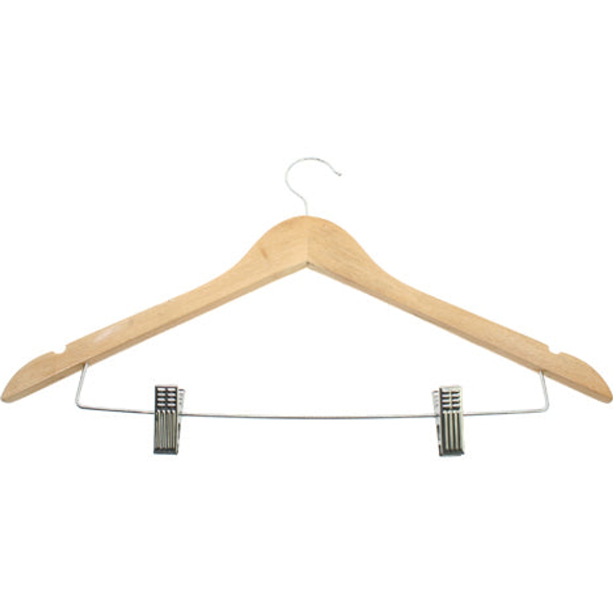 Cintre en bois avec 2 pinces métalliques
