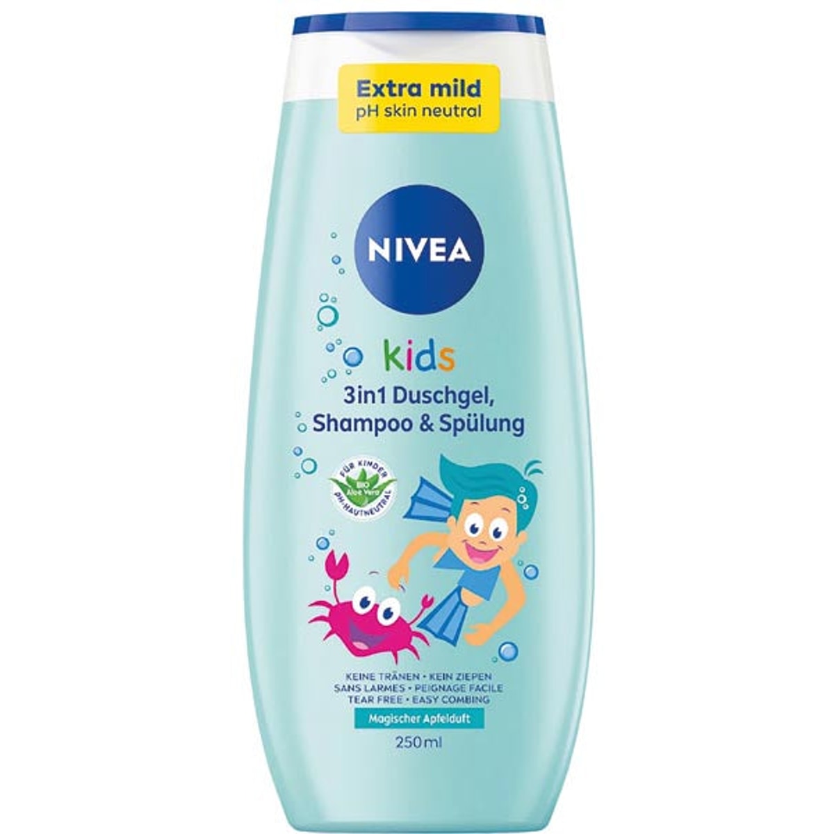 Gel douche 3 en 1 Nivea Kids (shampoing et après-shampoing) 250 ml
