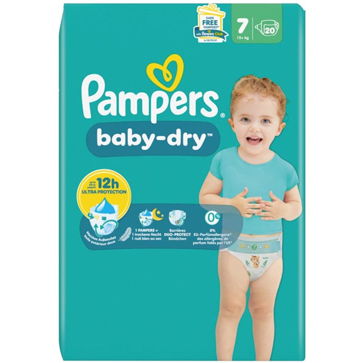 Pampers Baby Dry Taille 7 Extra Large (15+kg) 20 pièces.