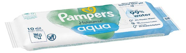 Lingettes pour bébé Pampers Aqua, paquet de 10