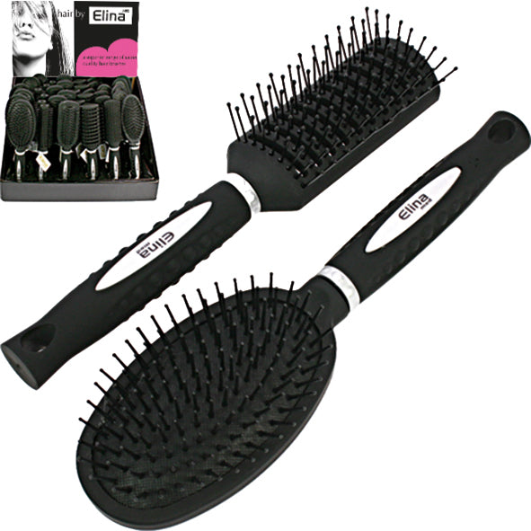 Brosse à cheveux caoutchoutée, 6 couleurs assorties, présentoir, 23-25 cm