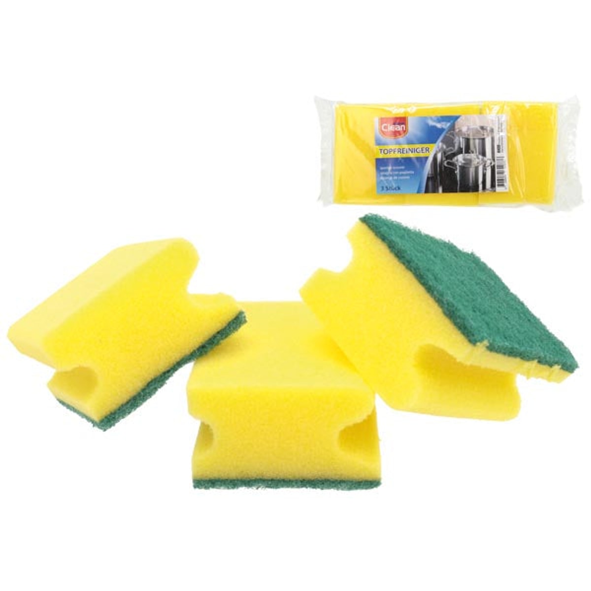Éponge à récurer CLEAN avec poignée, lot de 3