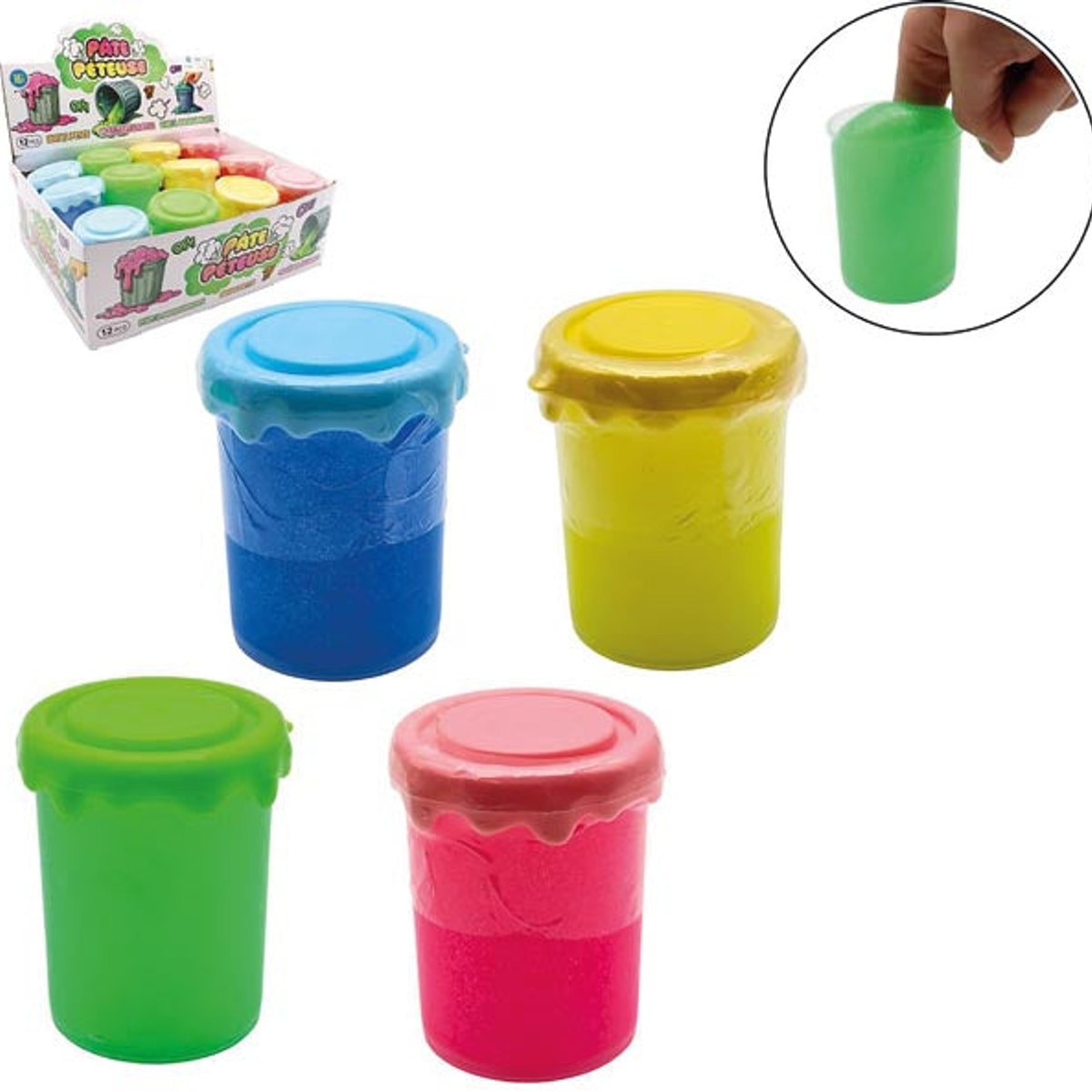 Pâte à pets 130g, avec paillettes en boîte métallique, 4 couleurs