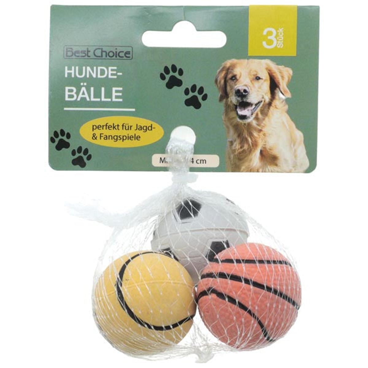 Balles pour chien, 4 cm de diamètre, 3 couleurs assorties