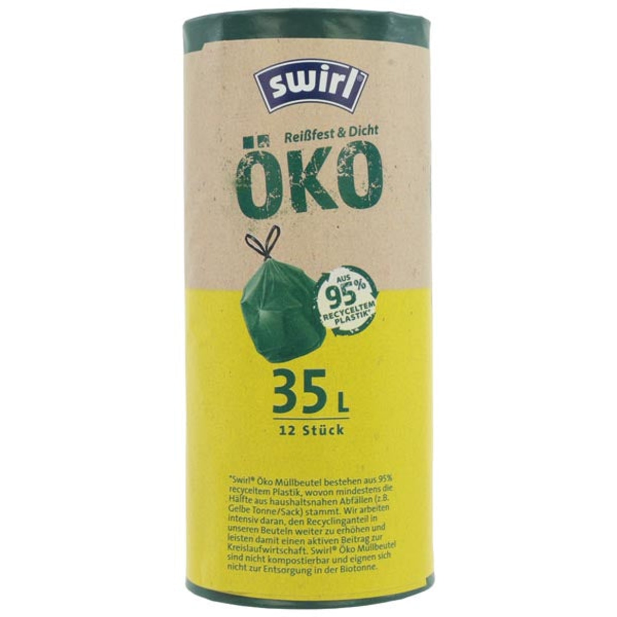 Sacs poubelle écologiques Swirl 35 litres avec cordon de serrage, lot de 12