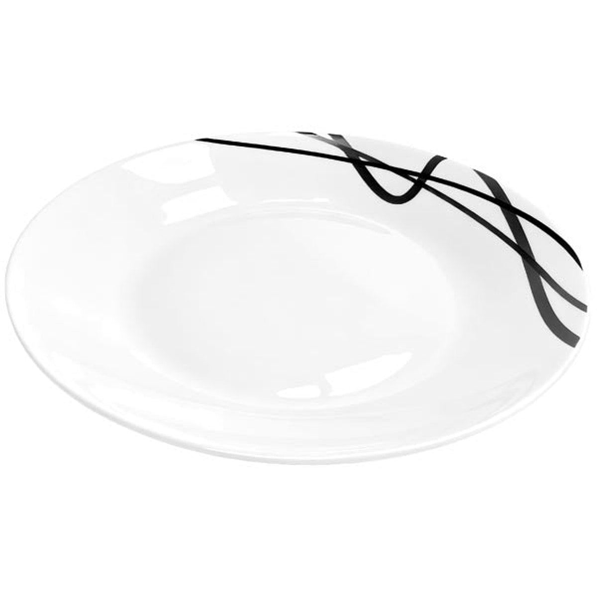 Assiette en opale, grand modèle, 25,4 cm, blanche à décor noir