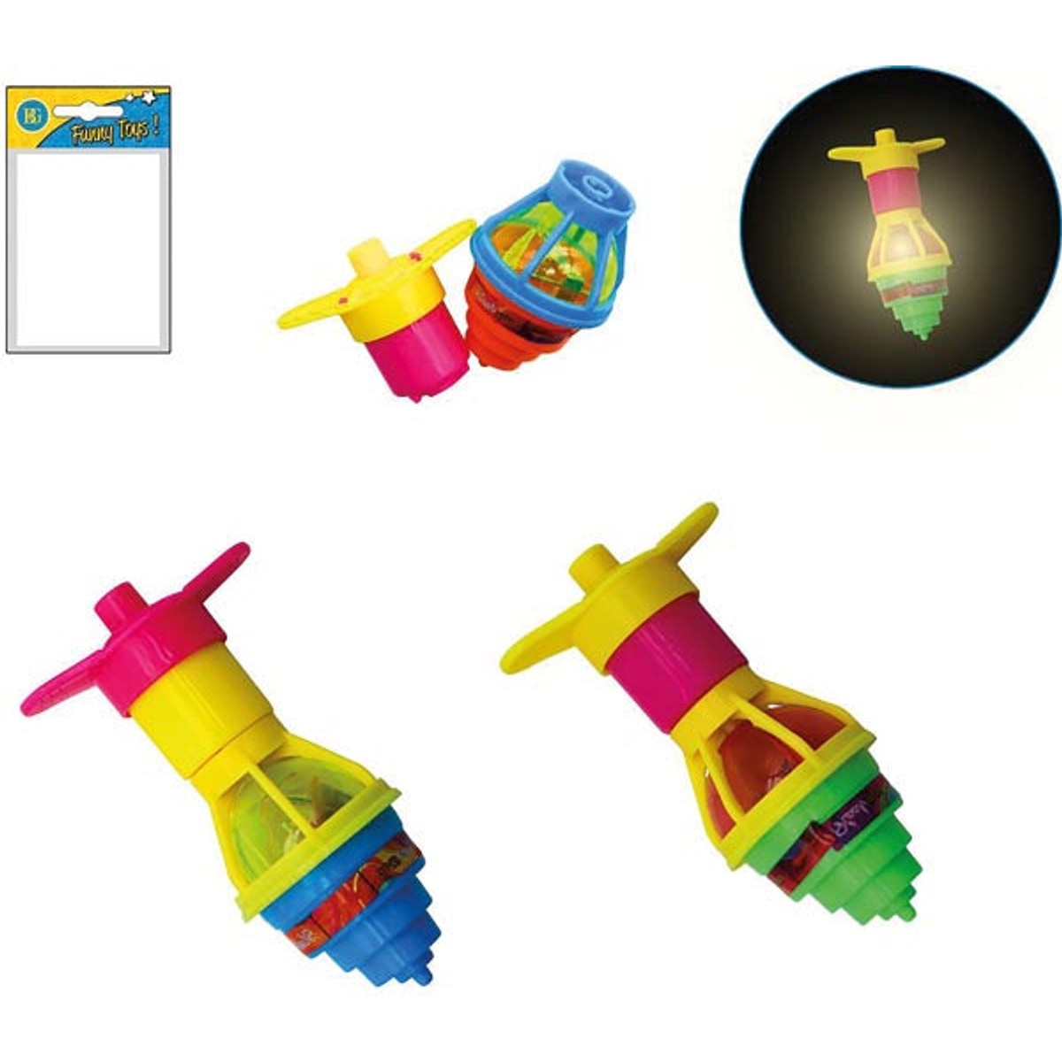 Toupie lumineuse, 3 couleurs assorties dans un sachet, 6 cm