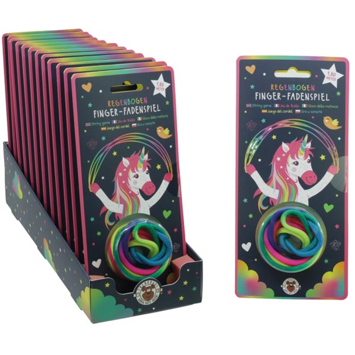 Jeu de ficelle arc-en-ciel 180 cm, présentoir de 12 pièces