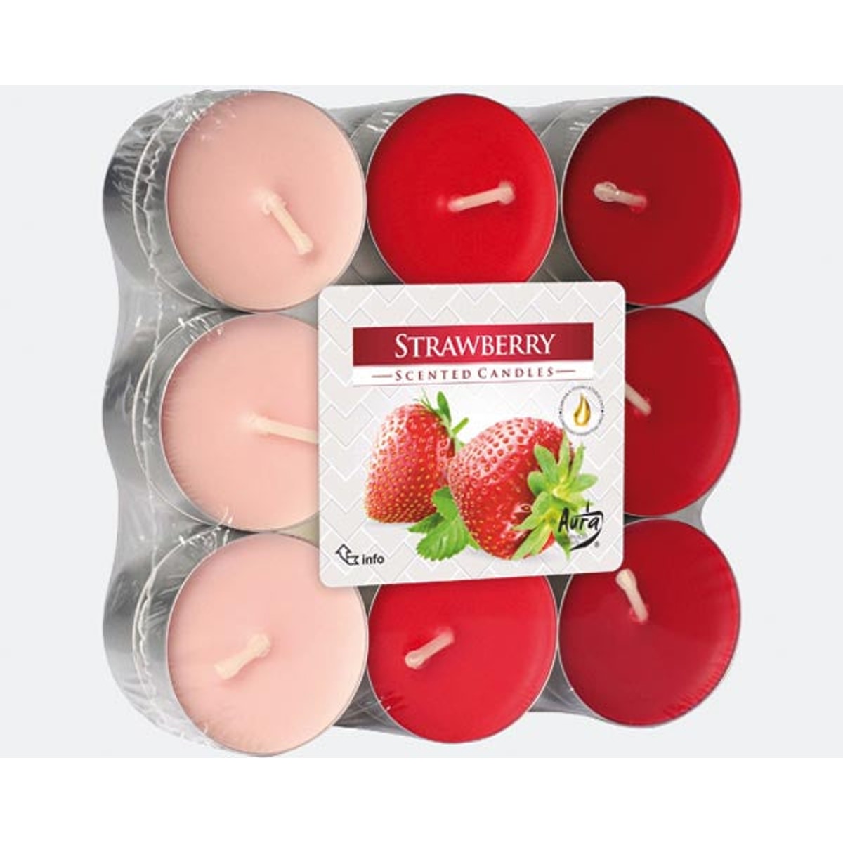 Bougies chauffe-plat parfumées à la fraise, 18 pièces par bloc