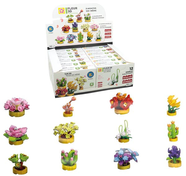 Blocs de construction en forme de fleur, 11,5 cm, 12 formes assorties différentes.