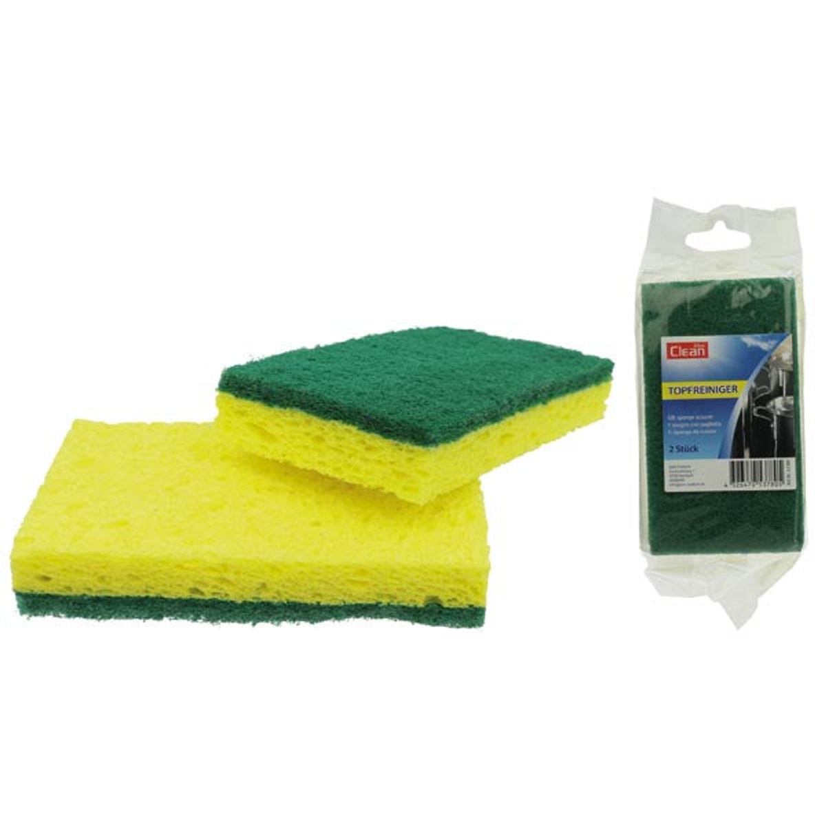 Éponges à récurer pour casseroles, jaunes, lot de 2, 11,5 x 6,5 x 2 cm