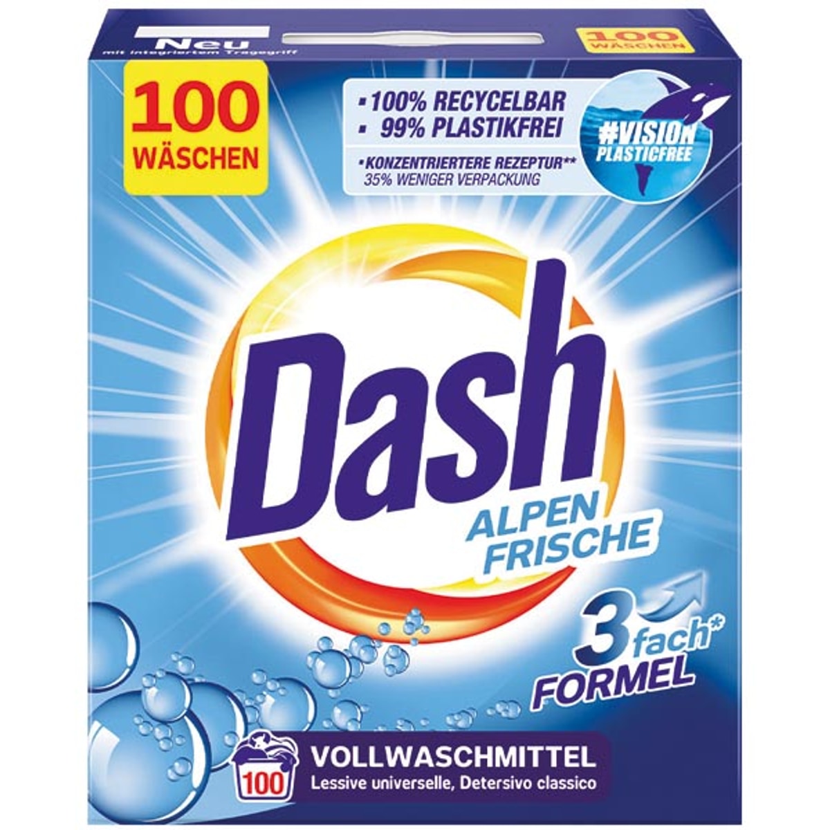Lessive en poudre Dash 100W Fraîcheur Alpine 5 kg