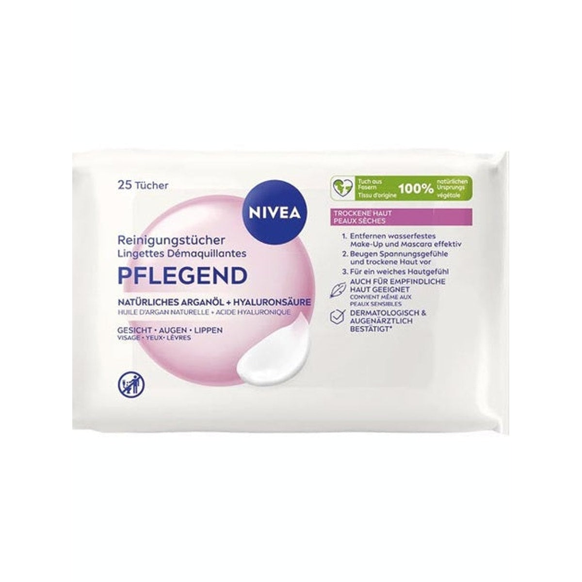 Lingettes nettoyantes Nivea Visage, Soin, Paquet de 25, 3 en 1