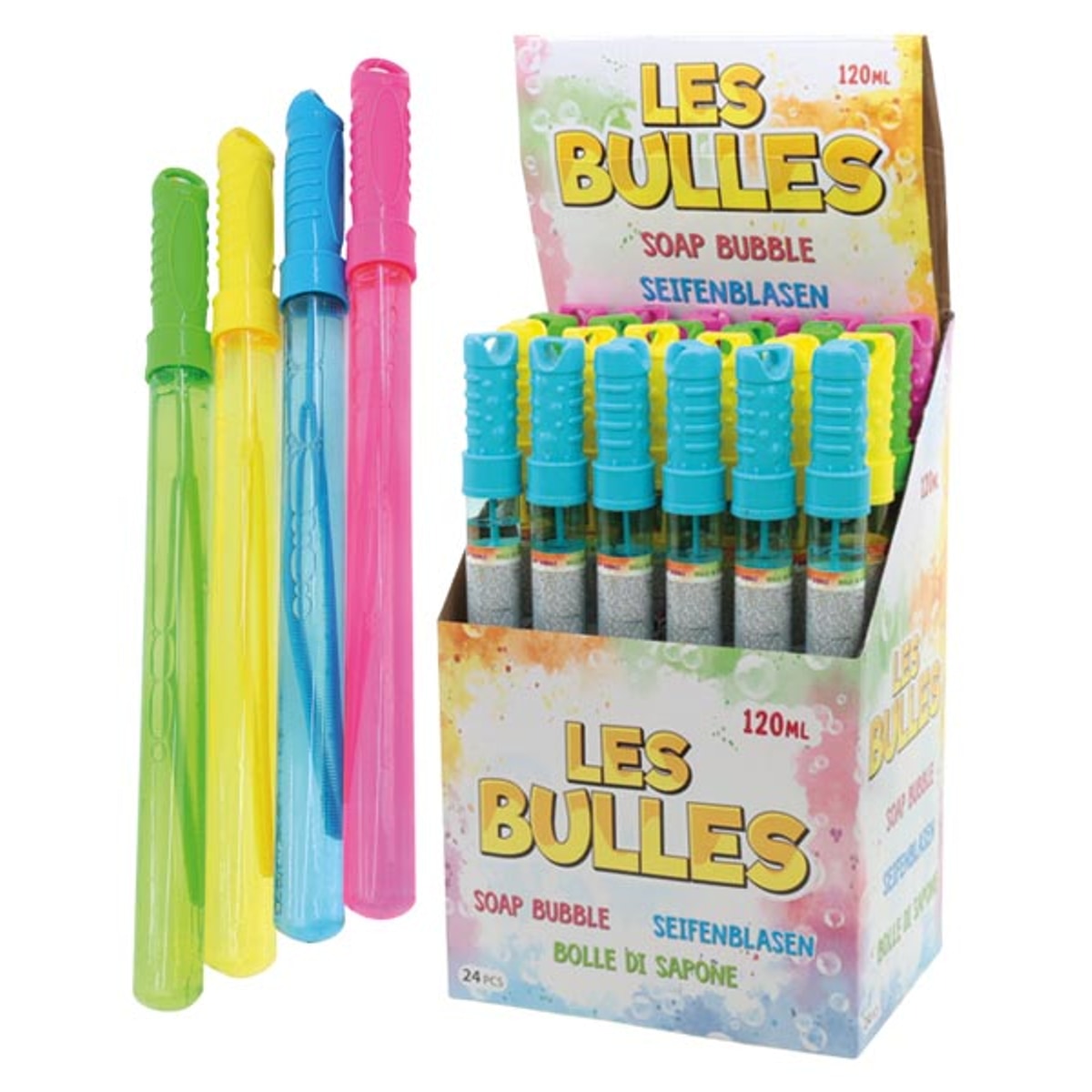 Baguette à bulles 37 cm 120 ml couleurs assorties avec distributeur