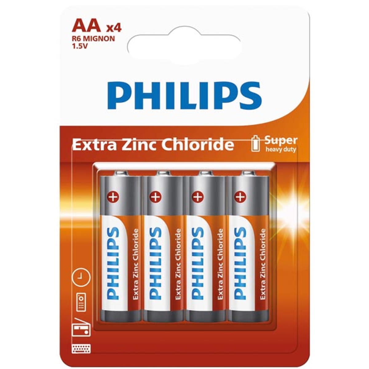 Piles PHILIPS R6 Mignon AA, paquet de 4, sous blister