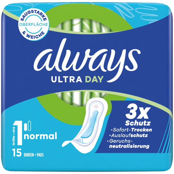 Serviettes hygiéniques Always Ultra Thin, taille normale, paquet de 15