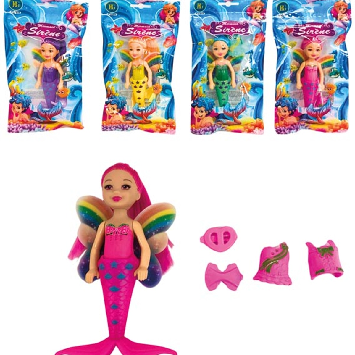 Poupée sirène 14 cm, couleurs assorties (4 couleurs)