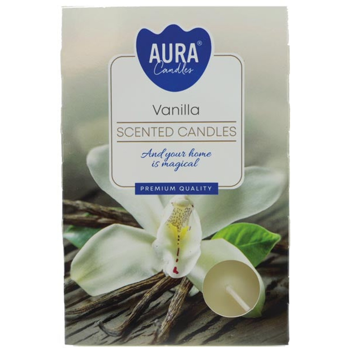 Bougies chauffe-plat parfumées, paquet de 6 à la vanille dans une boîte pliable