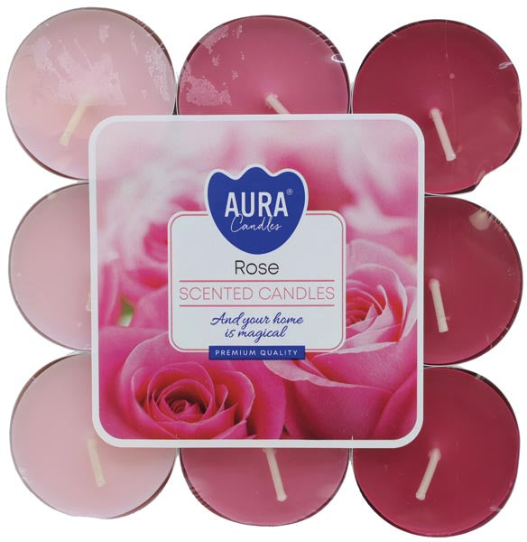 Bougies chauffe-plat parfumées à la rose, 18 pièces par bloc