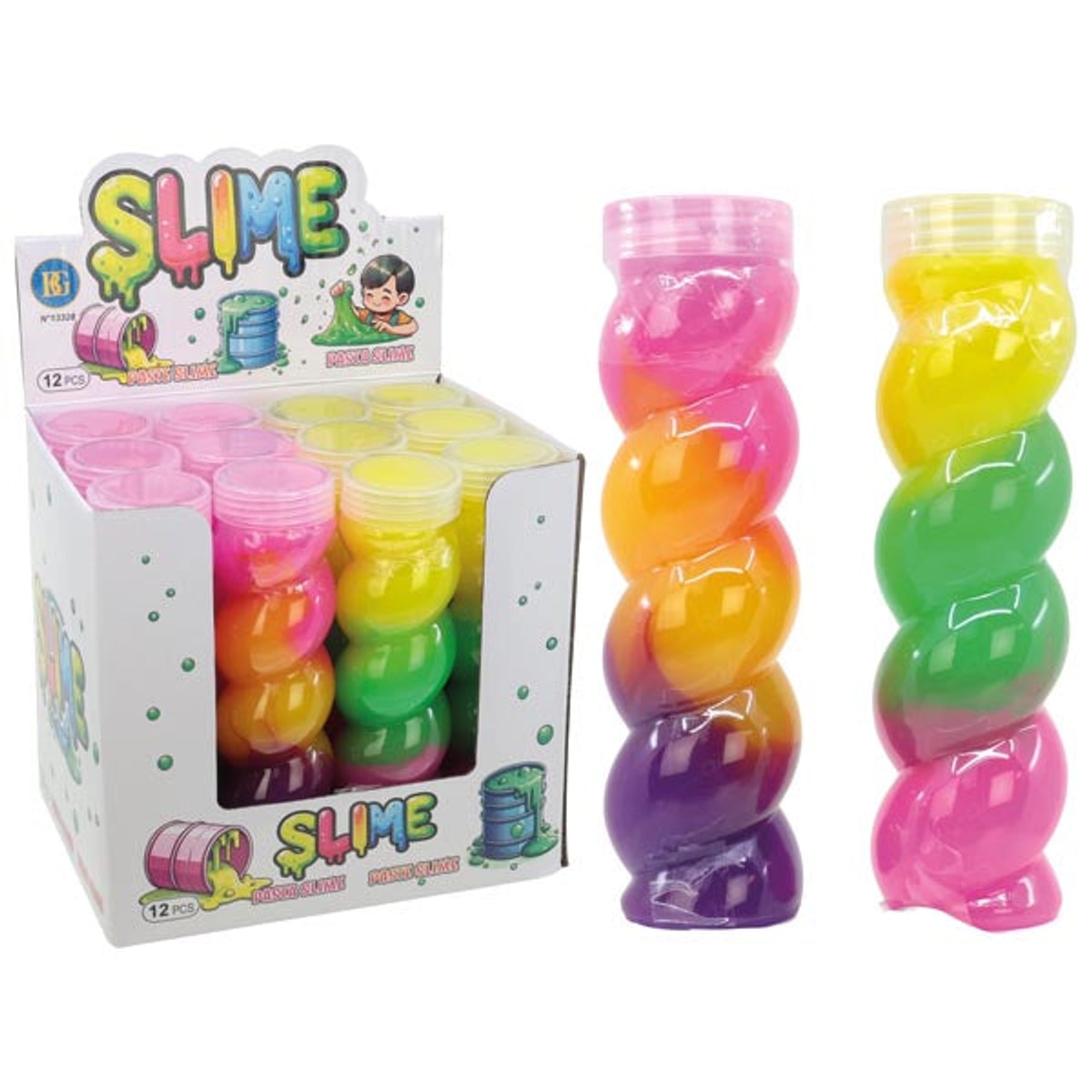 Slime arc-en-ciel 210 g en présentoir, couleurs assorties