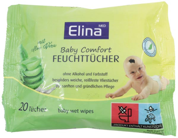 Lingettes pour bébé Elina à l'aloe vera, paquet de 20, 20 x 21 cm