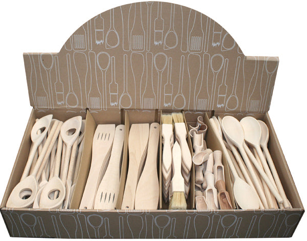 Ustensiles de cuisine en bois, 6 pièces assorties, 180 pièces présentées