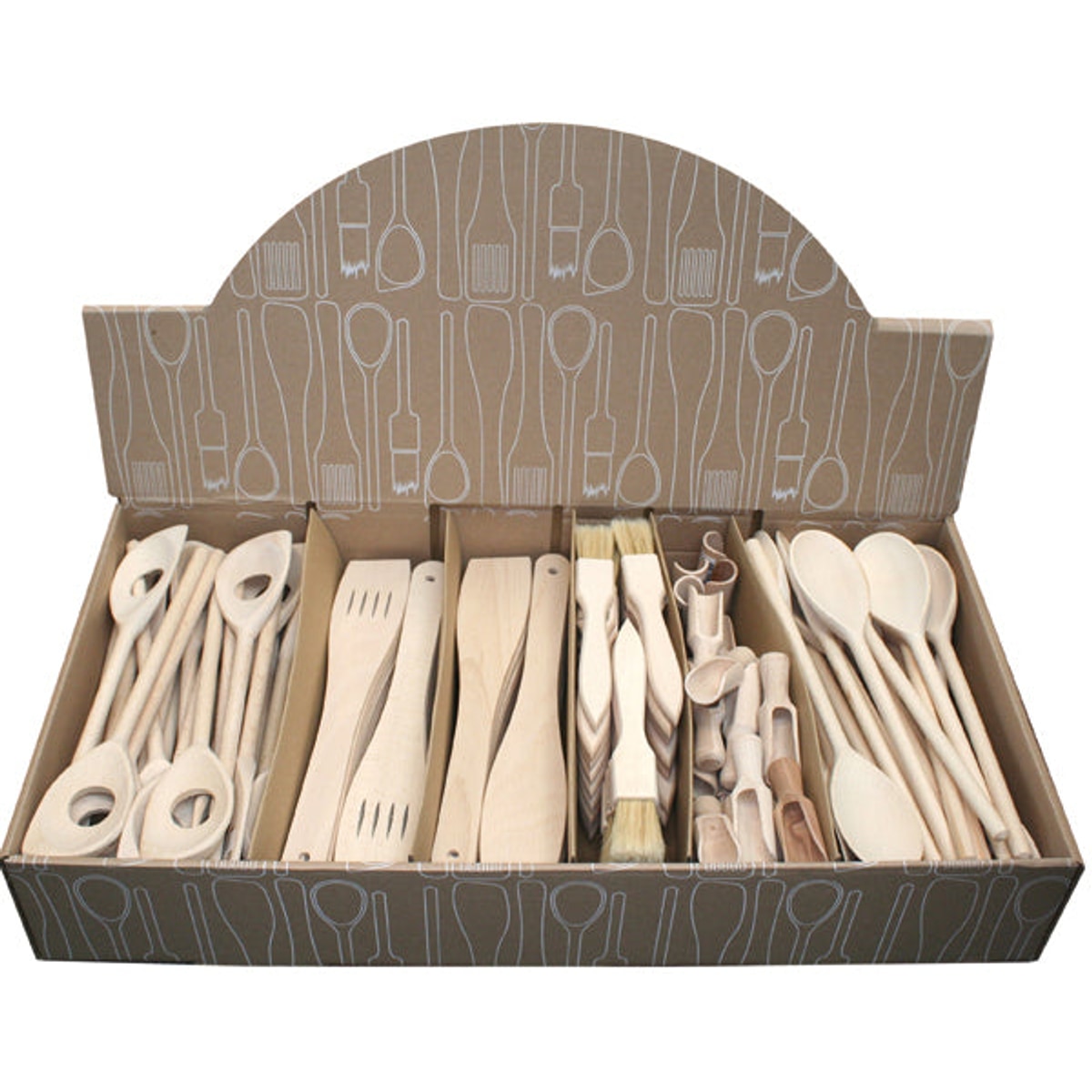 Ustensiles de cuisine en bois, 6 pièces assorties, 180 pièces présentées