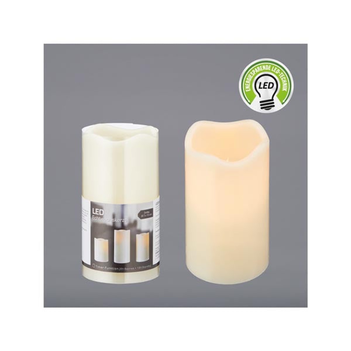 Bougie LED en cire véritable 13 cm ivoire à effet vacillant